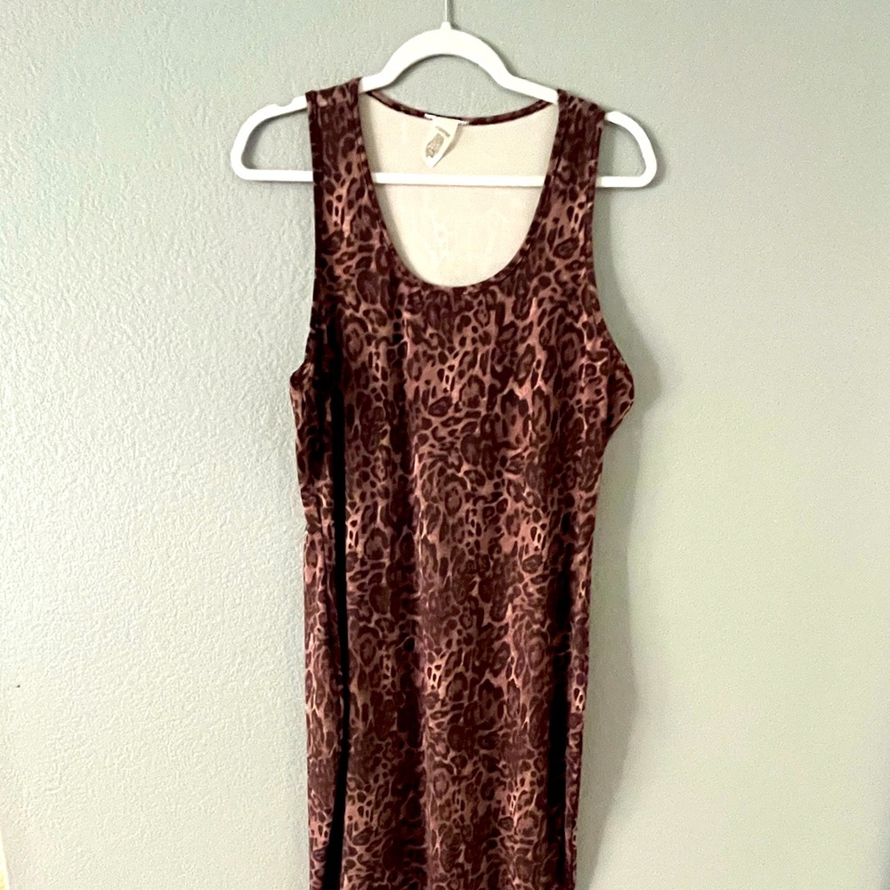 Purple cheetah print dress. Knit with great stretch.